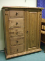 Rusztikus 1 ajtós 5 fiókos fenyő komód