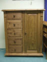 Rusztikus 1 ajtós 5 fiókos fenyő komód