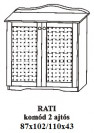 Fenyő komód 2 ajtós magas Rati