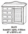 Fenyő komód 1 ajtós 4 fiókos Rati