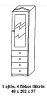 Fenyő szekrény 1 ajtós 4 fiókos tükrös