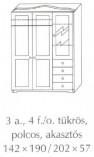 Fenyő szekrény 3 ajtós oldalt 4 fiókos tükrös
