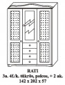 Fenyő szekrény 3 ajtós középen 4 fiókos tükrös Rati