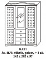 Fenyő szekrény 3 ajtós középen 4 fiókos tükrös Rati