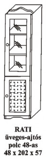 Fenyő szekrény 1 ajtós felül üveges Rati