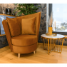 Fotel Art Deco stílusban, mustár színű Riviera szövet/tölgy, ROUND NEW
