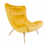 Fotel lábtartóval, sárga Velvet szövet/kaucsukfa, KIRILO