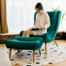 Fotel lábtartóval, zöld Velvet szövet/kaucsukfa, KIRILO