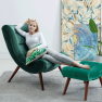 Fotel lábtartóval, zöld Velvet szövet/kaucsukfa, KIRILO