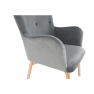 Fotel puffal, szövet bársony szürke/bükk, LAGER NEW