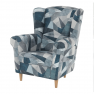 Füles fotel, szövet szürke-kék minta, CHARLOT
