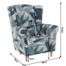 Füles fotel, szövet szürke-kék minta, CHARLOT
