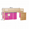 Ágy PC asztallal, fenyő fa/rózsaszín, 90x200, ALZENA
