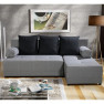 Sarokülőgarnitúra, J allású,  ágyfunkcióval, szövet szürke/ párnák fekete, MEXX NEW