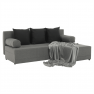 Sarokülőgarnitúra, J allású,  ágyfunkcióval, szövet szürke/ párnák fekete, MEXX NEW