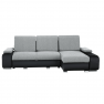 Ülőgarnitúra, fekete textilbőr/szürke szövet, jobbos, LATE NEW
