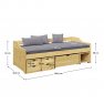 Ágy tárolóhellyel, természetes, tömörfa, 90x200, MAXI NEW
