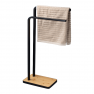 Törölközőtartó, fekete fém/bambusz, LABAV